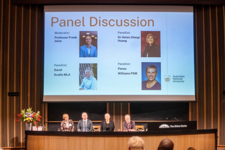 Crawford Alumni panel discussion at the Shine Dome (image: Jamie Kidston/ANU).
